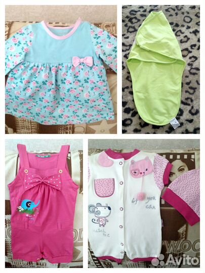 Платье, пеленка-конверт и песочники