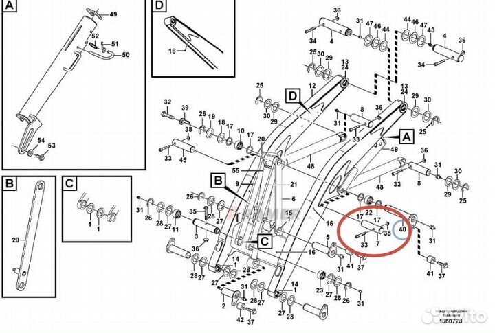 Палец левый гц подъема передней стрелы Volvo BL61