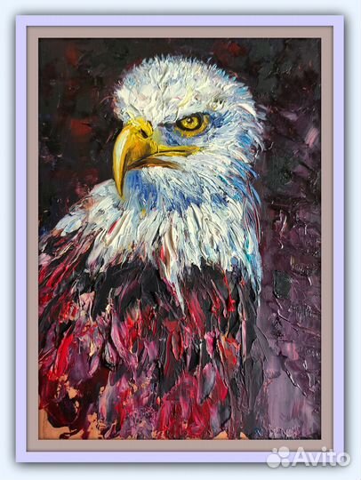 Белоголовый орел картина маслом с птицей 20х27 см