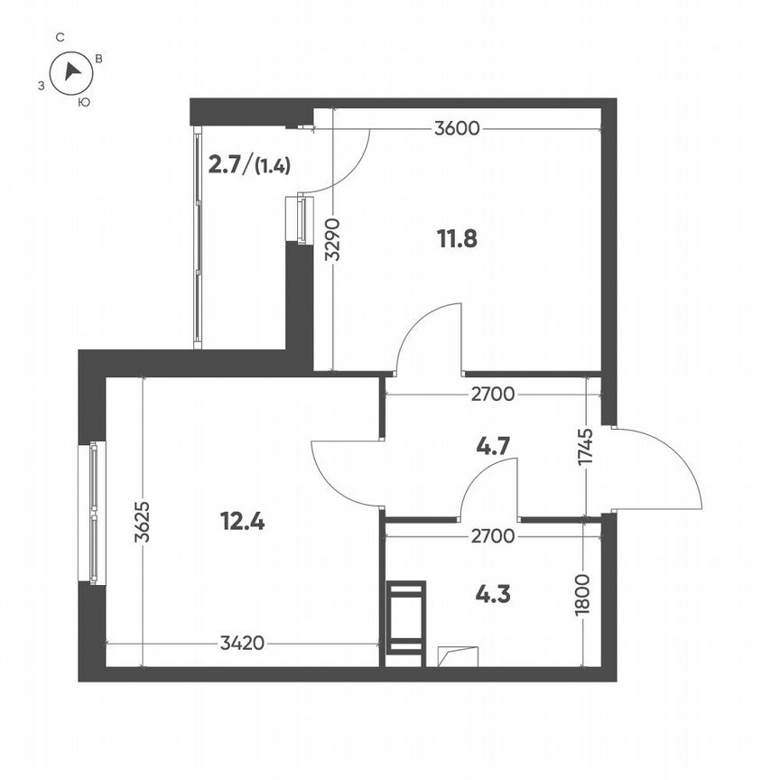 1-к. квартира, 34,6 м², 5/12 эт.