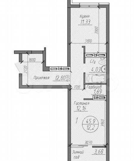 1-к. квартира, 45,9 м², 7/25 эт.