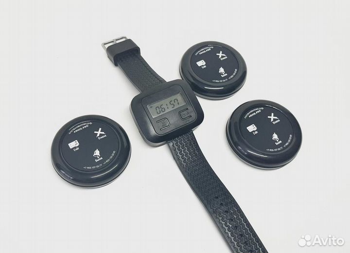 Кнопка вызова официанта Ультра черная и часы