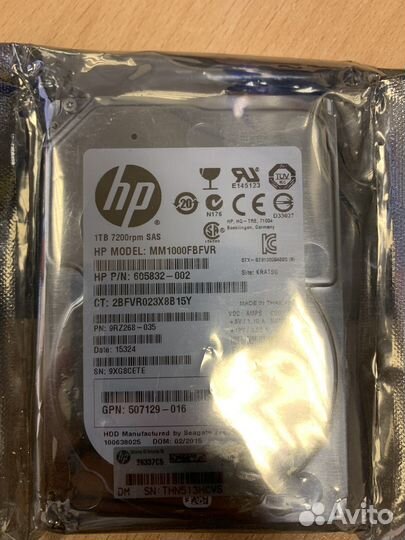 Новые жесткие диски HP 1tb, SAS 7.2K 605832-002