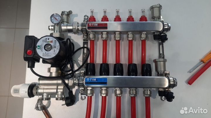 Теплый пол 50 кв.м(насос,коллектор,смесит.узел тд)