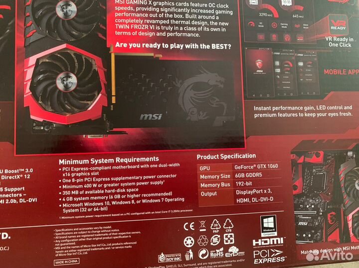 Видеокарта msi gtx 1060 6gb