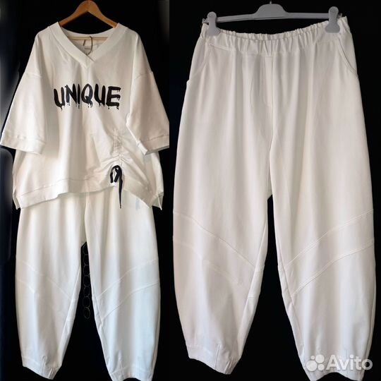 Стильные брюки молочные/черные 60/64