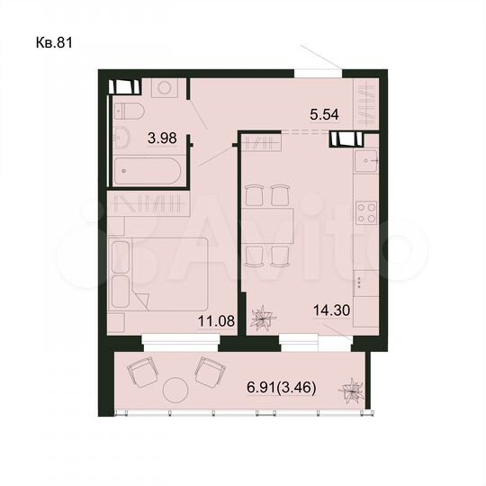 1-к. квартира, 38,4 м², 2/5 эт.