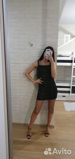 Платье женское с сеткой со стразами