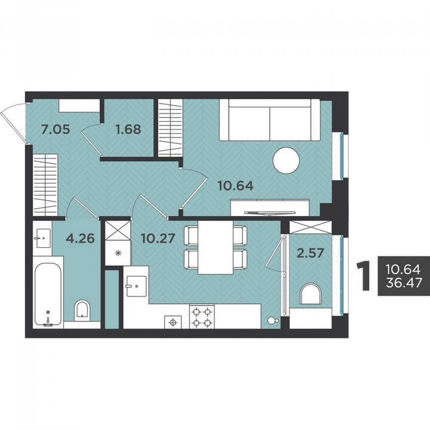 1-к. квартира, 36,5 м², 1/4 эт.