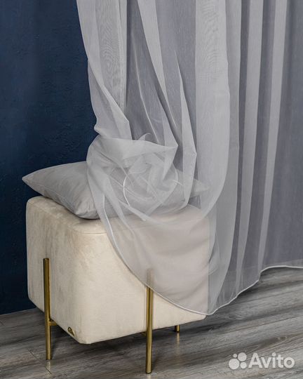 Тюль Бамбук серый готовый на окна пошив