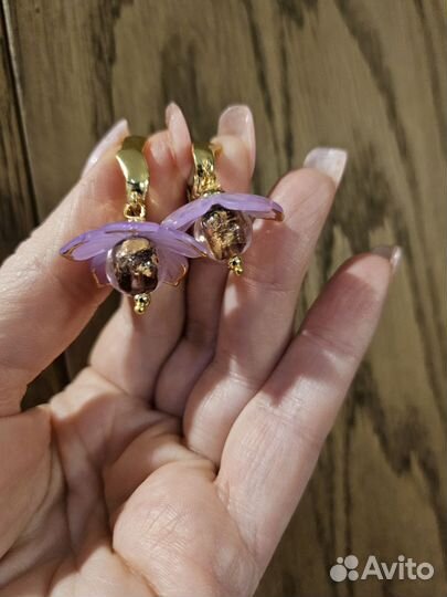 Серьги Первоцветы, муранское стекло