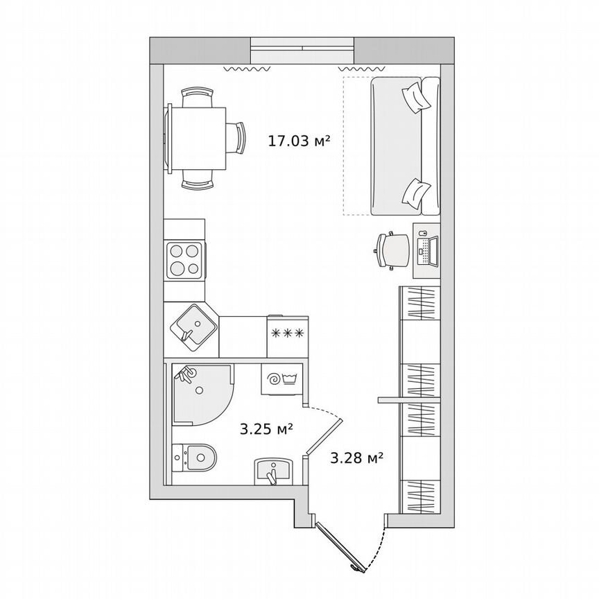 Квартира-студия, 24,5 м², 2/22 эт.