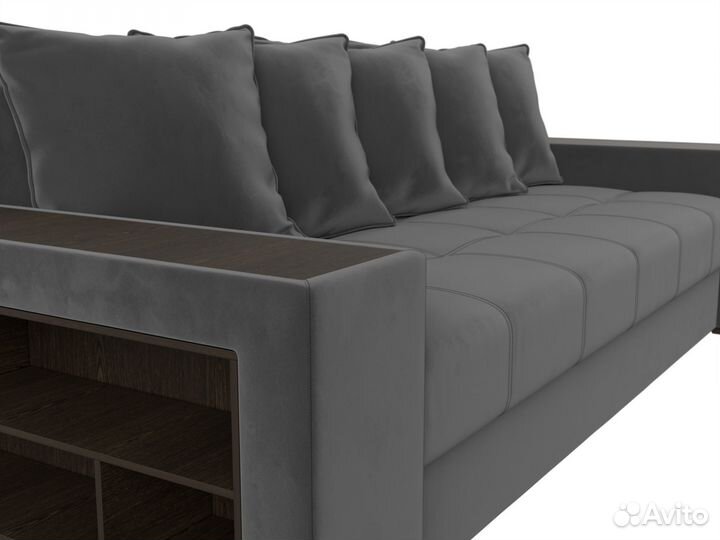 Диван прямой Дубай полки слева, велюр, серый
