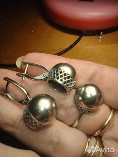 Серьги кольцо шары винтаж