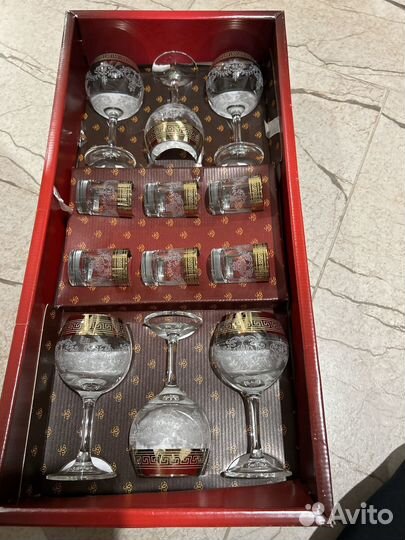 Набор винных бокалов и рюмок Гусь хрустальный