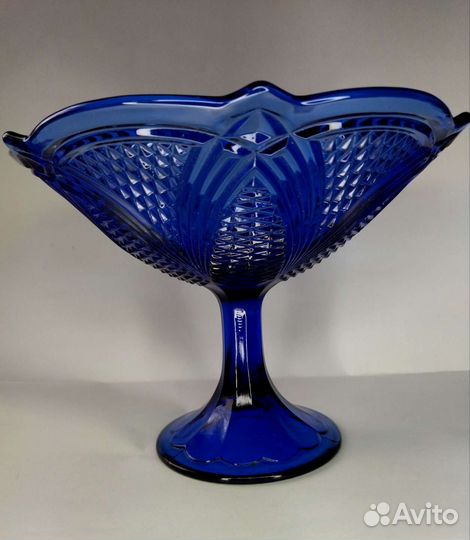 Ваза фруктовница синее стекло СССР