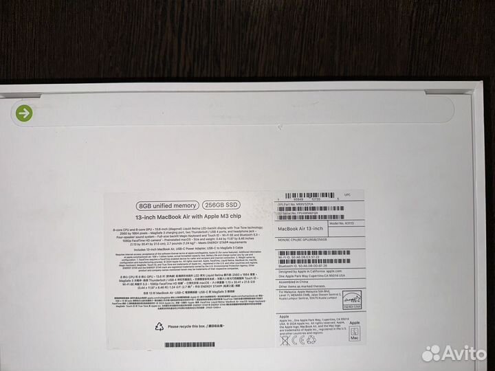 Macbook air 13 m3 8 256