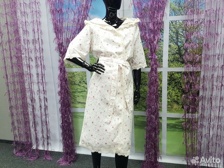 Халат вафельный с кружевом