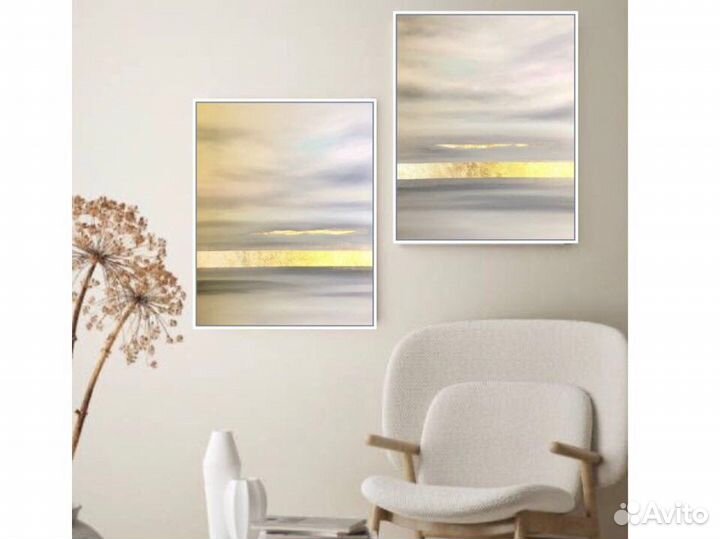 Картины абстракция с золотом диптих 2 шт