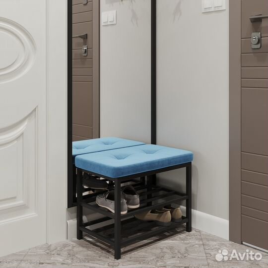 Банкетка обувница Велюр коричневый/опора черная