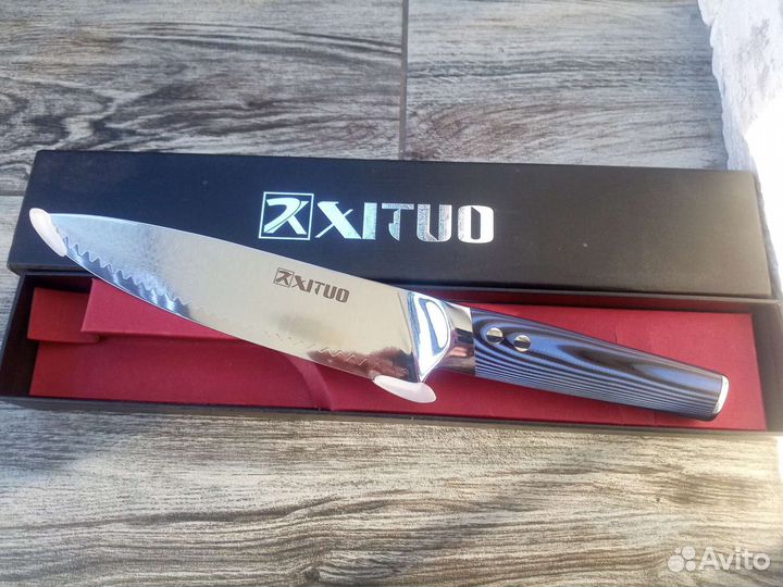 Нож поварской Xituo VG-10 дамаск чёрный и синий