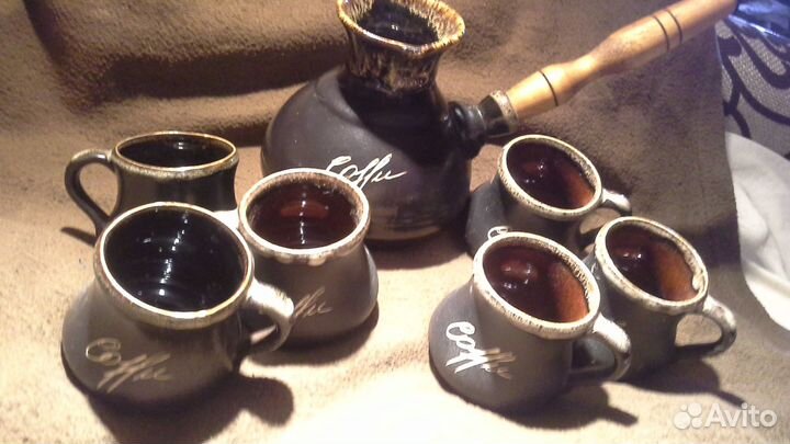 Кофейный набор, Керамика, Турка и 6 кружек, новый