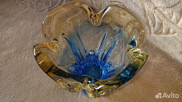 Хрустальная ваза Конфетница гутное стекло Чехослов