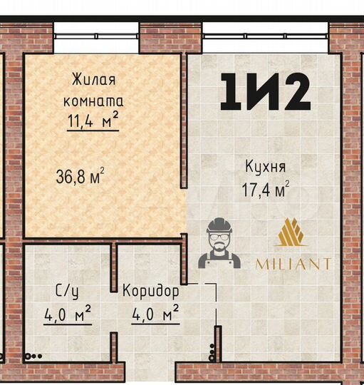 1-к. квартира, 37,2 м², 3/6 эт.