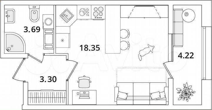 Квартира-студия, 27,5 м², 11/22 эт.