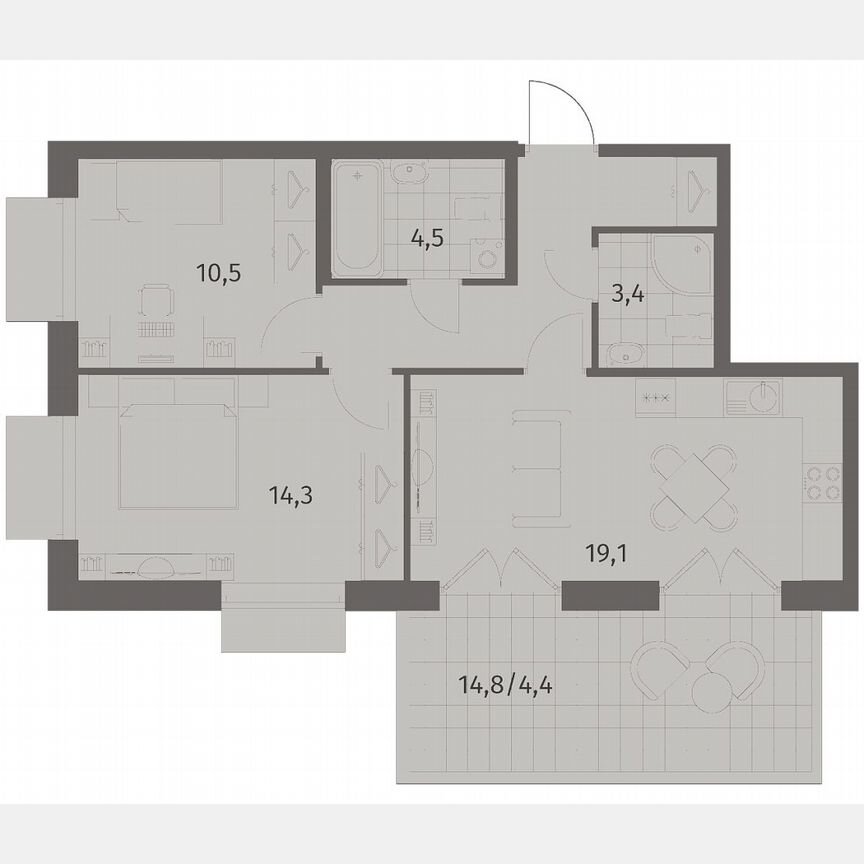 2-к. квартира, 64,8 м², 1/8 эт.