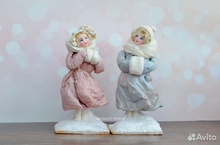 Ватная игрушка в ретро стиле, «Девочка с муфтой»