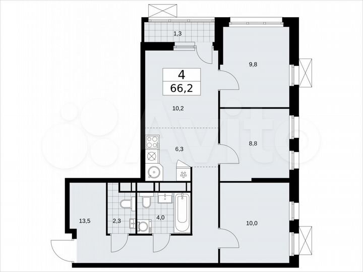 4-к. квартира, 66,2 м², 16/18 эт.