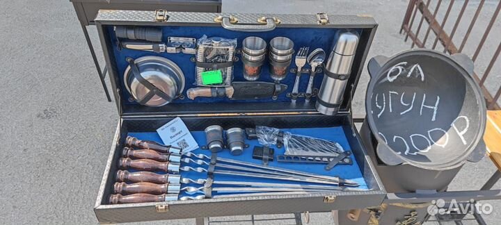 Шашлычный набор в деревянном чемодане №23