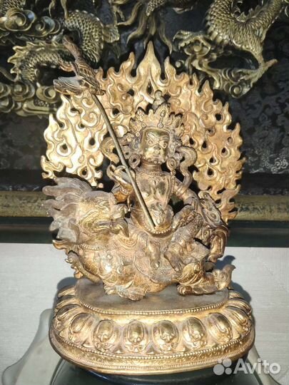 Кубера на льве (Вайшравана) медный сплав, позолота