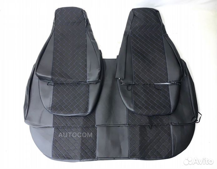 Чехлы сидений ваз 2107 (кожа/жаккард синий ромб)