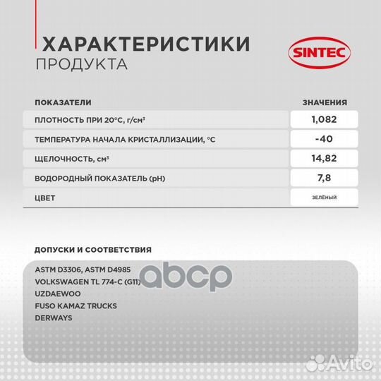 Антифриз sintec euro G11 10кг (зеленый) 990571