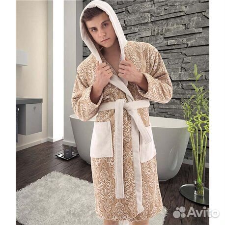 Мужской махровый халат c капюшоном р.46-48