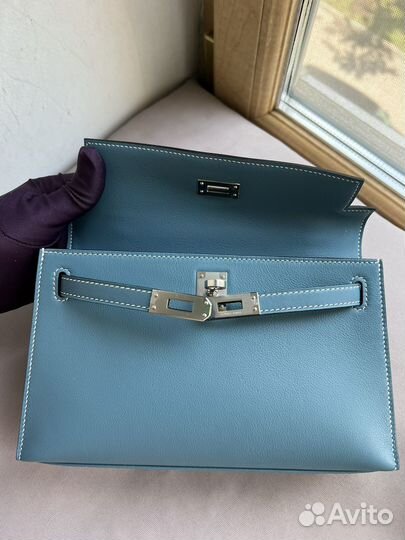 Сумка Hermes Mini kelly pochette blue Jean