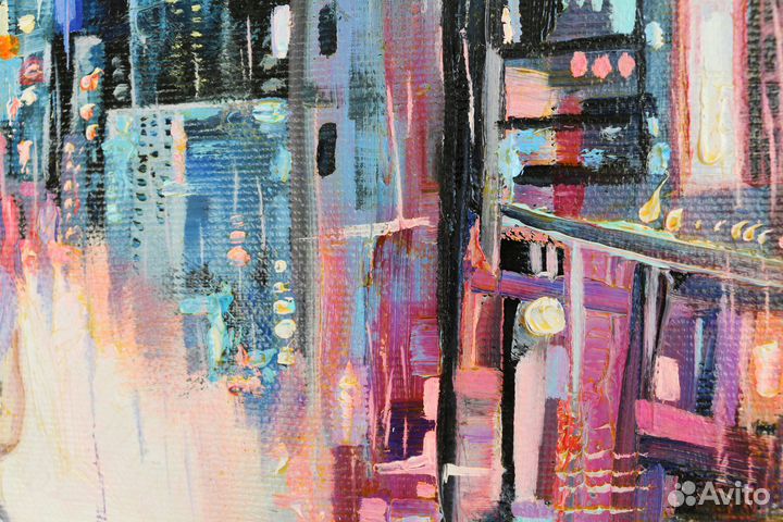 Картина маслом на холсте ночной город киберпанк