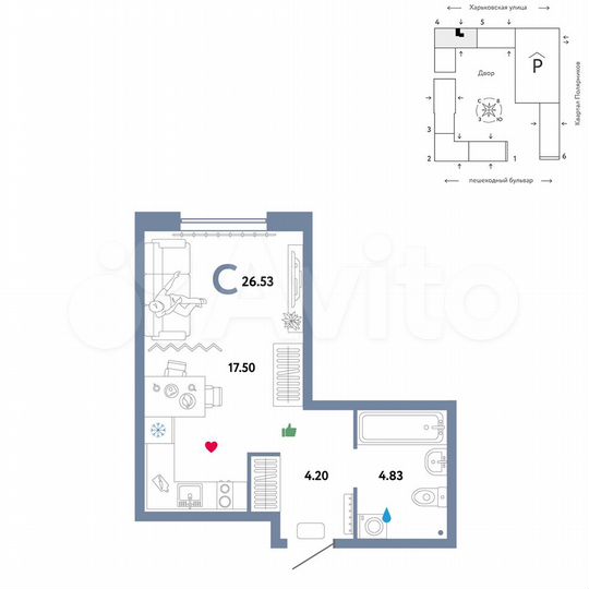 Квартира-студия, 26,5 м², 13/25 эт.