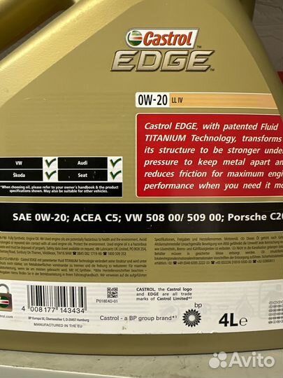 Castrol Edge 0w20 LL IV моторное масло 4л