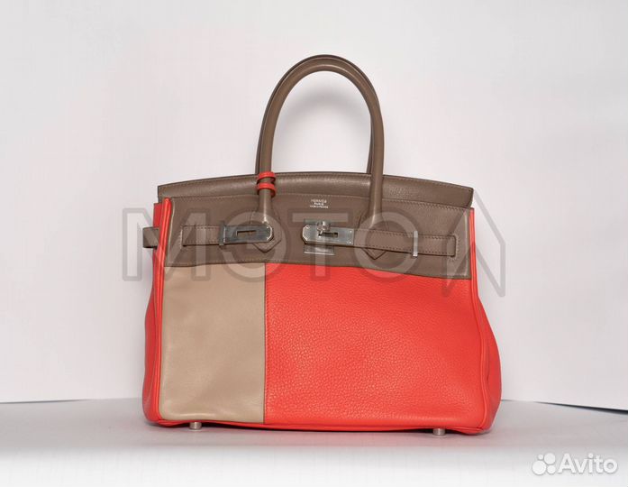 Сумка Hermes коричнево-коралловая Rose Jaipur/Argi