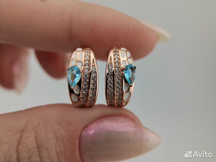 Серьги, топаз, эмаль, покрытие золото