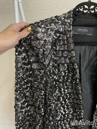 Пиджак с пайетками zara silver sequin blazer