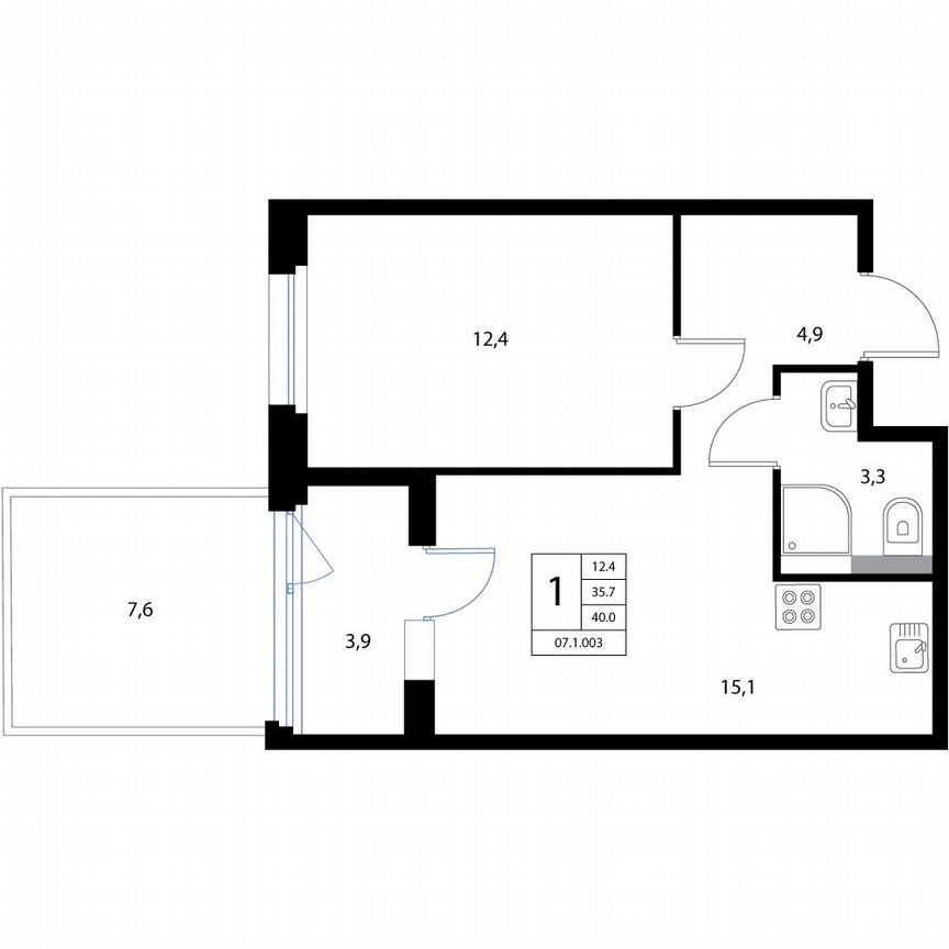 2-к. квартира, 40 м², 1/3 эт.