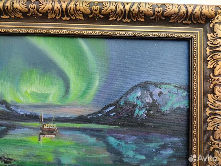 Картина с северным сиянием Апатиты. Бронь