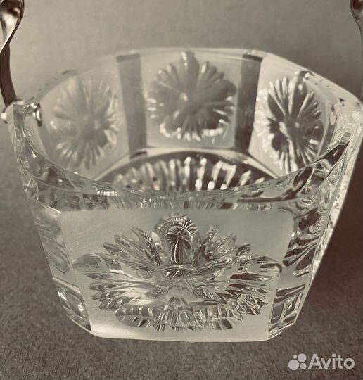 Хрустальная конфетница с ручкой СССР винтаж
