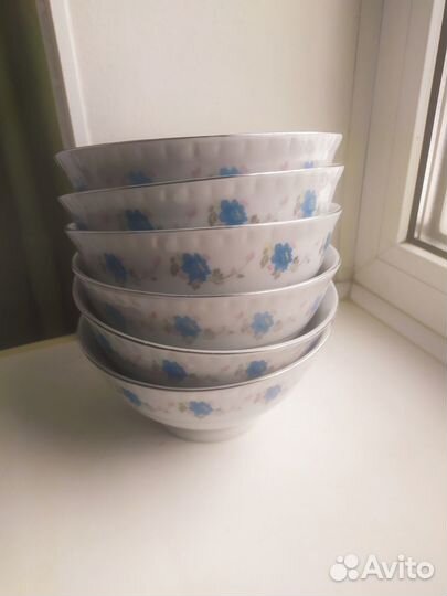 Тарелки Пиалы Розы, Синяя Япония 1970-е гг Винтаж