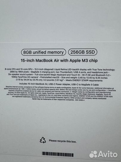 Apple macbook air 15 2024 m3 8gb 256gb