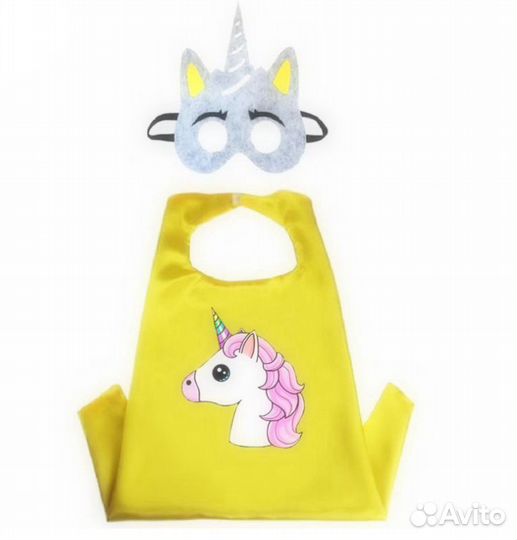 Новый плащ с маской unicorn Единорог желтый